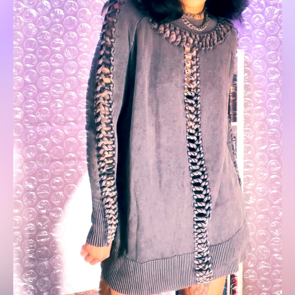 AllSaints Spitafields Grey Lace Up Sweater Tunic